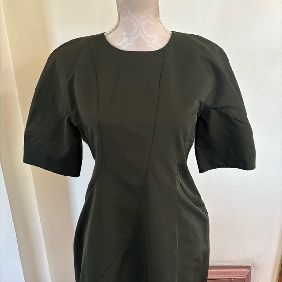 COS Women's Green Puff Sleeve Knee Length Dress Size 38 - Picture 2 of 5
